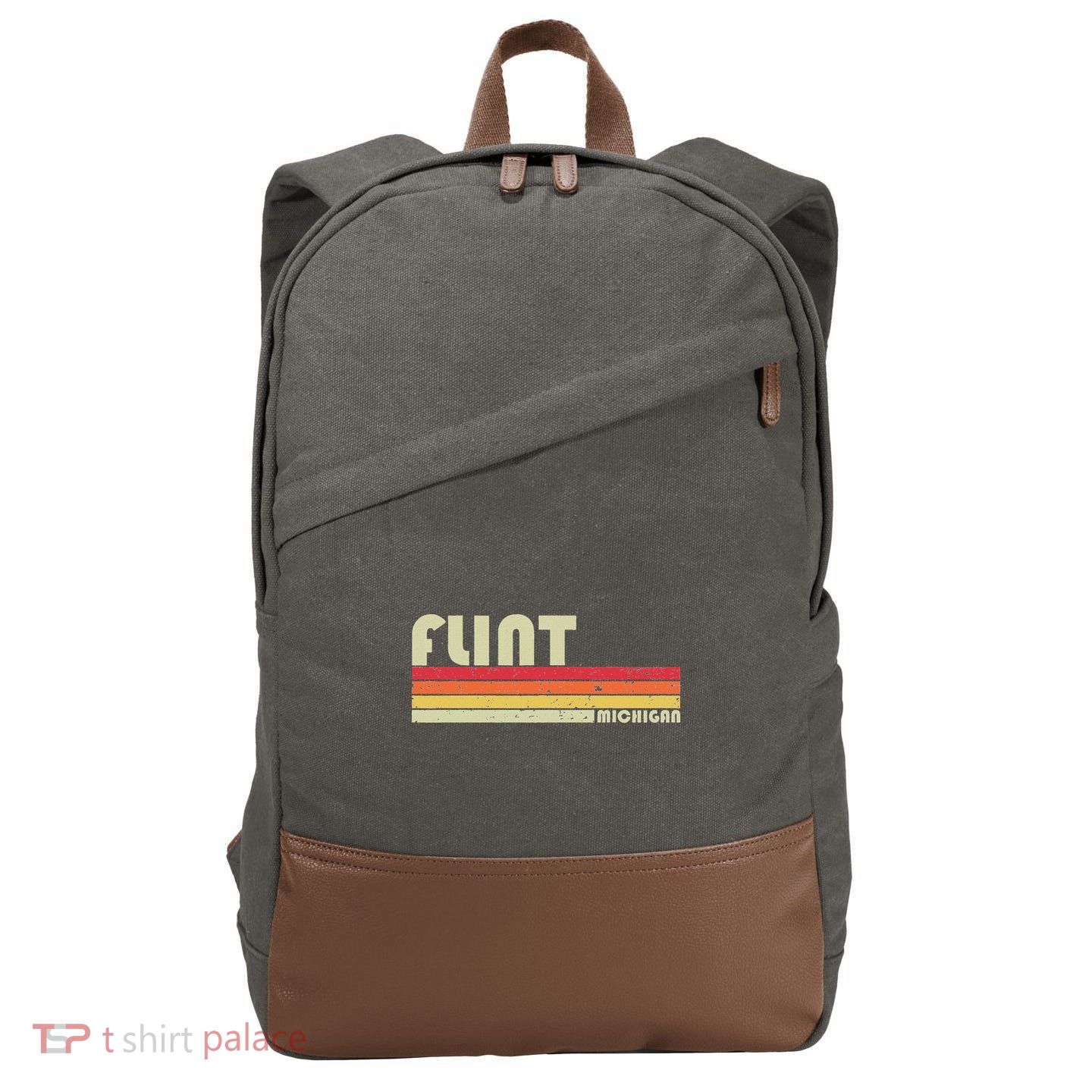 Flint Mi Michigan Funny City Home Roots Gift Retro 70s 80s Cotton Canvas Backpack