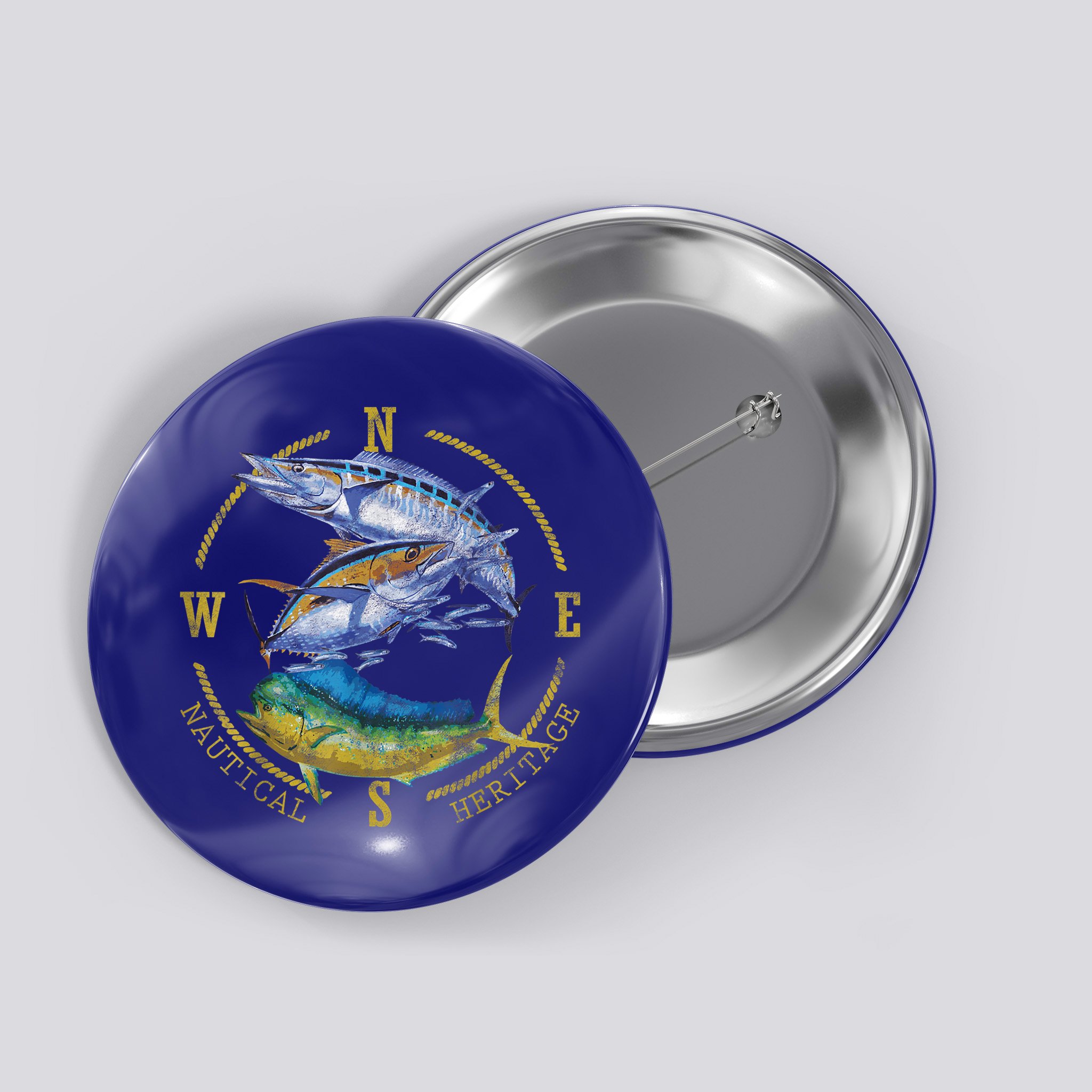 Fish Mahi Mahi Tuna Kingfish Nautical Heritage Fishing Gift Button