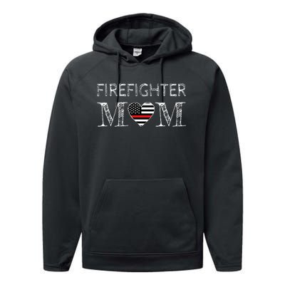 Firefighter Mom Mother Support the Thin Red Line Flag Son Performance Fleece Hoodie