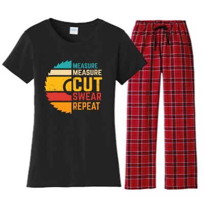 Funny Measure Measure Cut Swear Repeat Women's Flannel Pajama Set