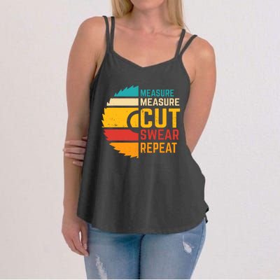 Funny Measure Measure Cut Swear Repeat Women's Strappy Tank