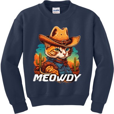 Funny Mashup Meowdy Cat Cowboy Hat Country Lover Gift Kids Sweatshirt