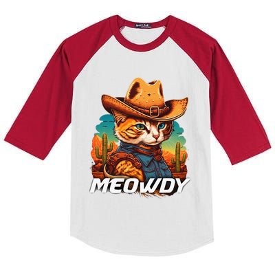 Funny Mashup Meowdy Cat Cowboy Hat Country Lover Gift Kids Colorblock Raglan Jersey