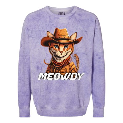 Funny Mashup Meowdy Cat Cowboy Hat Country Lover Colorblast Crewneck Sweatshirt