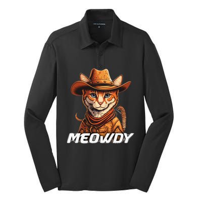 Funny Mashup Meowdy Cat Cowboy Hat Country Lover Silk Touch Performance Long Sleeve Polo