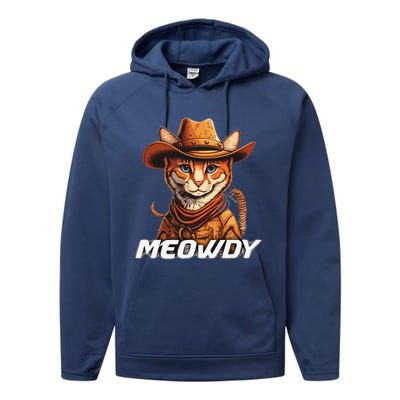 Funny Mashup Meowdy Cat Cowboy Hat Country Lover Performance Fleece Hoodie