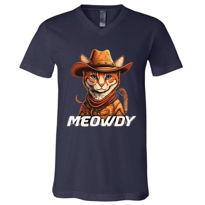 Funny Mashup Meowdy Cat Cowboy Hat Country Lover V-Neck T-Shirt