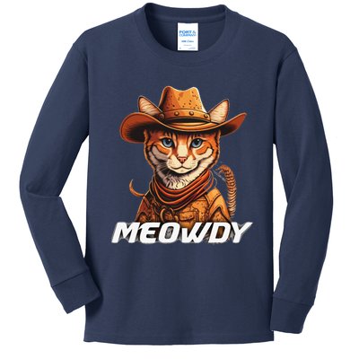 Funny Mashup Meowdy Cat Cowboy Hat Country Lover Kids Long Sleeve Shirt