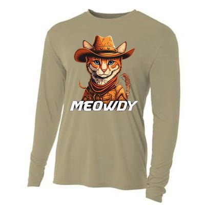 Funny Mashup Meowdy Cat Cowboy Hat Country Lover Cooling Performance Long Sleeve Crew