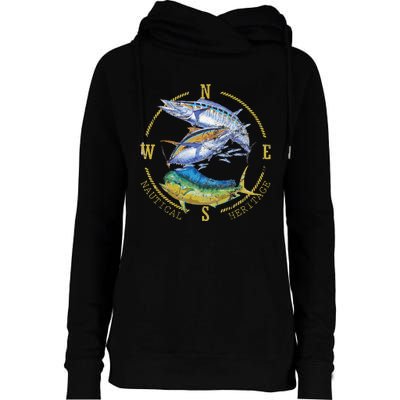 Fish Mahi Mahi Tuna Kingfish Nautical Heritage Fishing Gift Womens Funnel Neck Pullover Hood