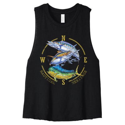 Fish Mahi Mahi Tuna Kingfish Nautical Heritage Fishing Gift Women's Racerback Cropped Tank