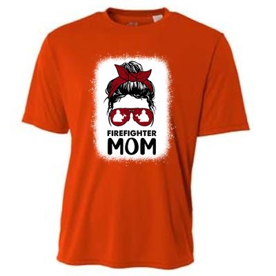 Firefighter Mom Mama Bleached Messy Bun Us Fire Son Funny Funny Gift Cooling Performance Crew T-Shirt