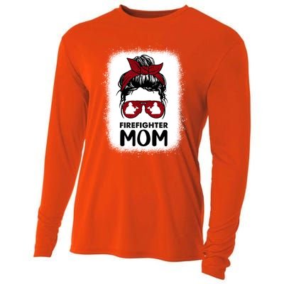 Firefighter Mom Mama Bleached Messy Bun Us Fire Son Funny Funny Gift Cooling Performance Long Sleeve Crew