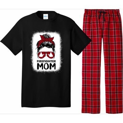 Firefighter Mom Mama Bleached Messy Bun Us Fire Son Funny Funny Gift Pajama Set