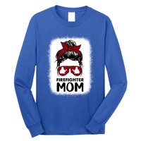 Firefighter Mom Mama Bleached Messy Bun Us Fire Son Funny Funny Gift Long Sleeve Shirt