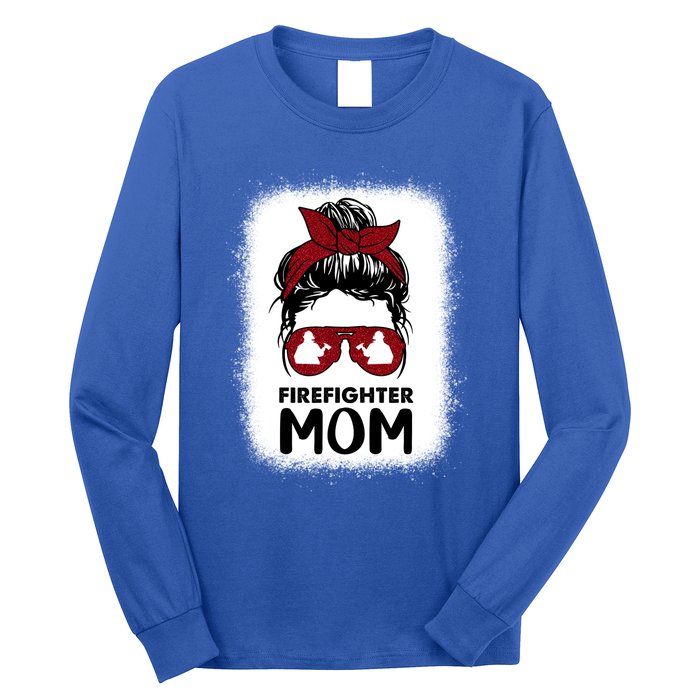 Firefighter Mom Mama Bleached Messy Bun Us Fire Son Funny Funny Gift Long Sleeve Shirt