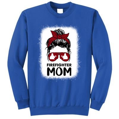 Firefighter Mom Mama Bleached Messy Bun Us Fire Son Funny Funny Gift Sweatshirt