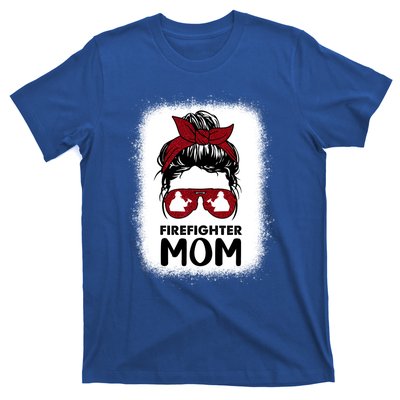 Firefighter Mom Mama Bleached Messy Bun Us Fire Son Funny Funny Gift T-Shirt