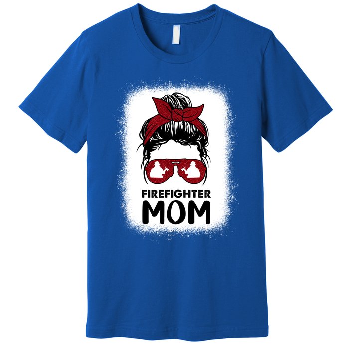 Firefighter Mom Mama Bleached Messy Bun Us Fire Son Funny Funny Gift Premium T-Shirt