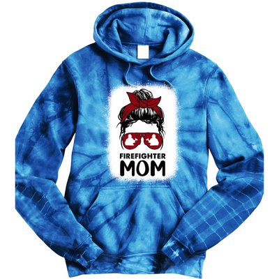 Firefighter Mom Mama Bleached Messy Bun Us Fire Son Funny Funny Gift Tie Dye Hoodie