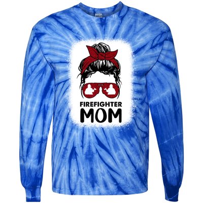 Firefighter Mom Mama Bleached Messy Bun Us Fire Son Funny Funny Gift Tie-Dye Long Sleeve Shirt