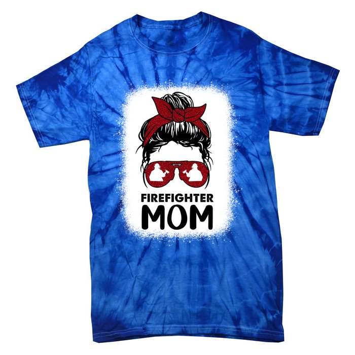 Firefighter Mom Mama Bleached Messy Bun Us Fire Son Funny Funny Gift Tie-Dye T-Shirt