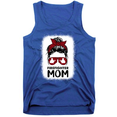 Firefighter Mom Mama Bleached Messy Bun Us Fire Son Funny Funny Gift Tank Top