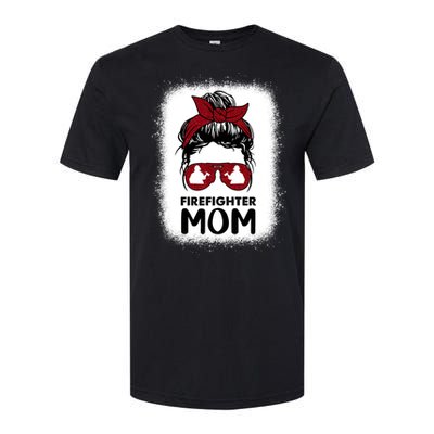 Firefighter Mom Mama Bleached Messy Bun Us Fire Son Funny Funny Gift Softstyle CVC T-Shirt