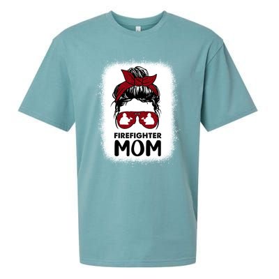 Firefighter Mom Mama Bleached Messy Bun Us Fire Son Funny Funny Gift Sueded Cloud Jersey T-Shirt