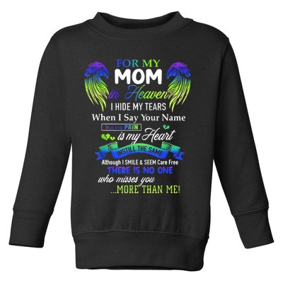 For My Mom In Heaven I Hide My Tears When I Say Your Name Toddler Sweatshirt