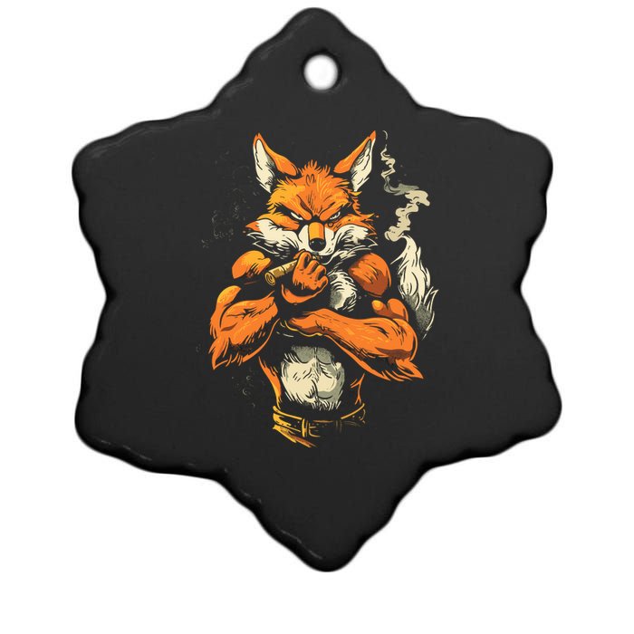 Fox Mean Muscular Fox Smoking Fox Cigar Fox Ceramic Star Ornament