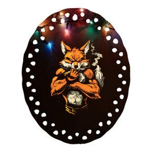 Fox Mean Muscular Fox Smoking Fox Cigar Fox Ceramic Oval Ornament