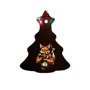 Fox Mean Muscular Fox Smoking Fox Cigar Fox Ceramic Tree Ornament