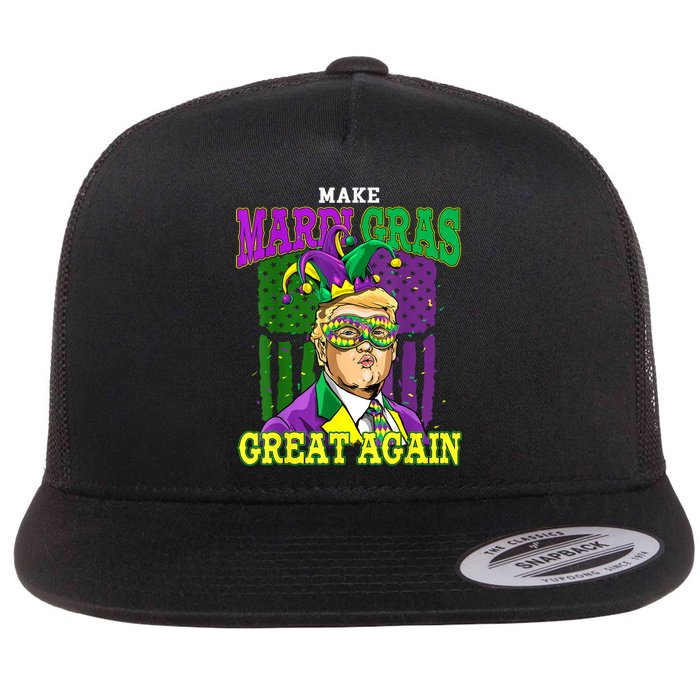 Funny Make Mardi Gras Great Again Funny Trump 2025 Usa Flag Flat Bill Trucker Hat