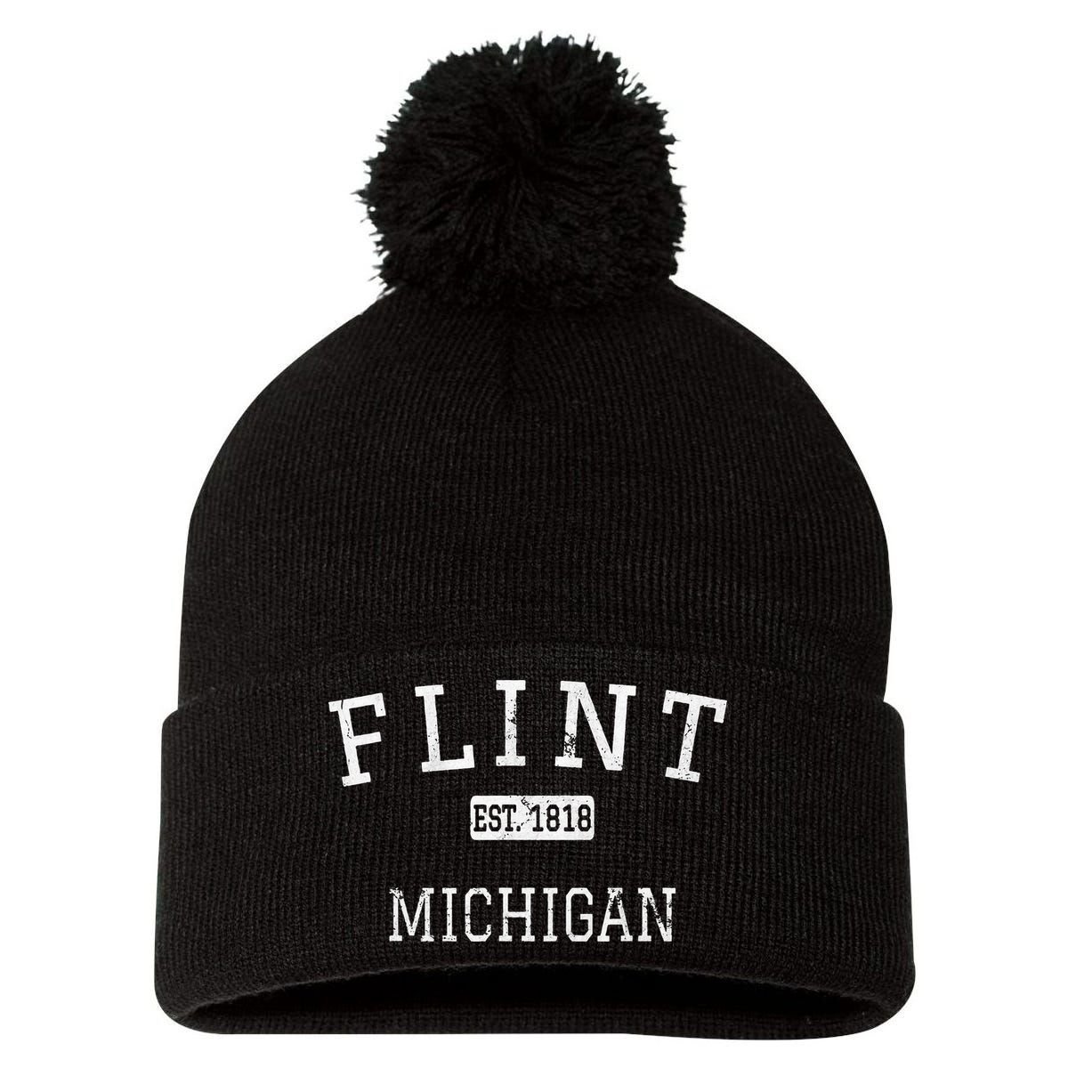 Flint Michigan Mi Vintage Pom Pom 12in Knit Beanie