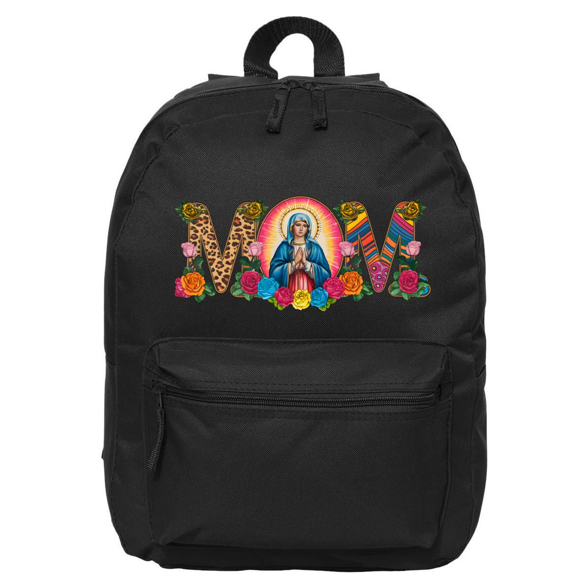 Floral Mom Mother Mary Leopard Rainbow Pattern 16 in Basic Backpack