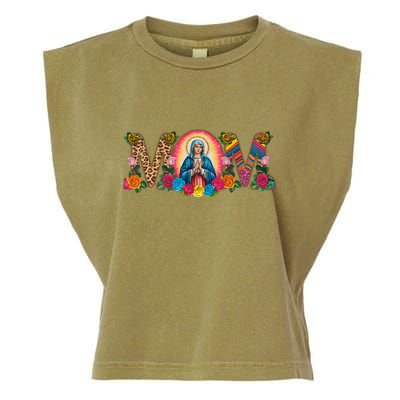 Floral Mom Mother Mary Leopard Rainbow Pattern Garment-Dyed Women's Muscle Tee