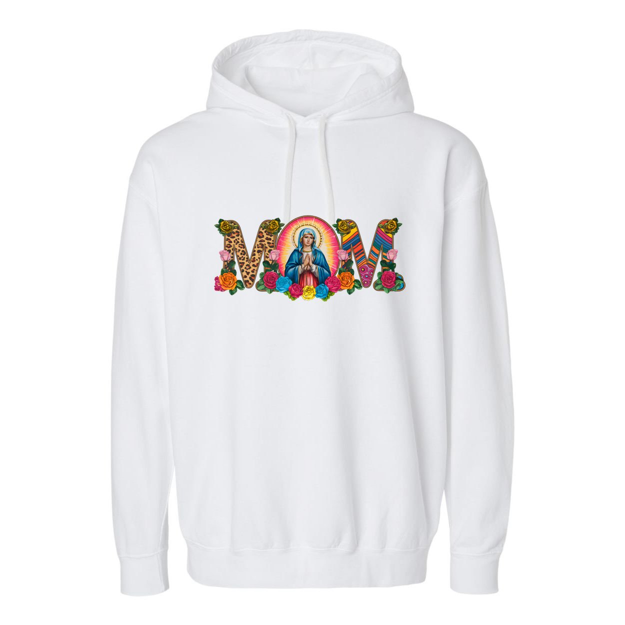 Floral Mom Mother Mary Leopard Rainbow Pattern Garment-Dyed Fleece Hoodie