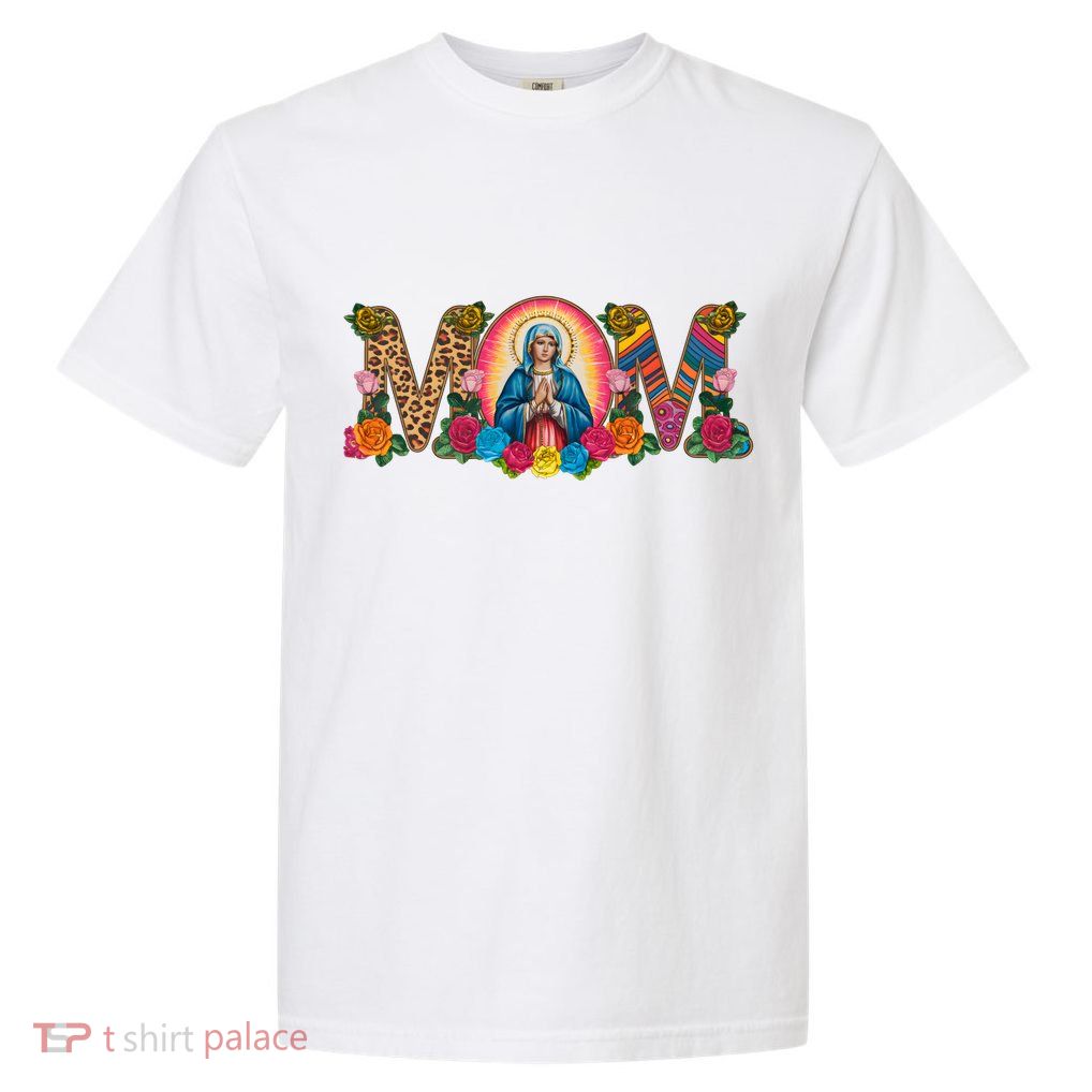 Floral Mom Mother Mary Leopard Rainbow Pattern Garment-Dyed Heavyweight T-Shirt