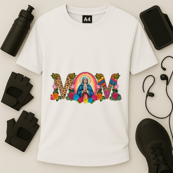 Floral Mom Mother Mary Leopard Rainbow Pattern Cooling Performance Crew T-Shirt