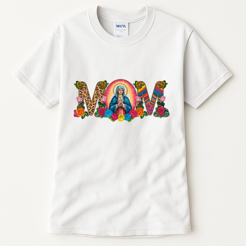 Floral Mom Mother Mary Leopard Rainbow Pattern Tall T-Shirt