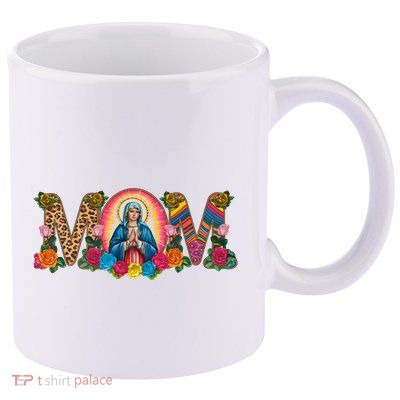 Floral Mom Mother Mary Leopard Rainbow Pattern 11oz C Handle Ceramic Mug