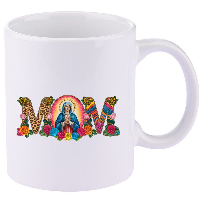Floral Mom Mother Mary Leopard Rainbow Pattern 11oz C Handle Ceramic Mug