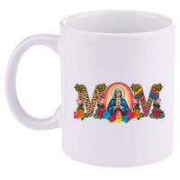 Floral Mom Mother Mary Leopard Rainbow Pattern 11oz C Handle Ceramic Mug
