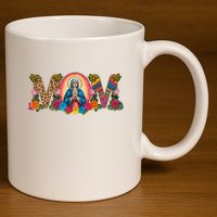 Floral Mom Mother Mary Leopard Rainbow Pattern 11oz C Handle Ceramic Mug