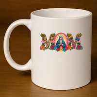 Floral Mom Mother Mary Leopard Rainbow Pattern 11oz C Handle Ceramic Mug