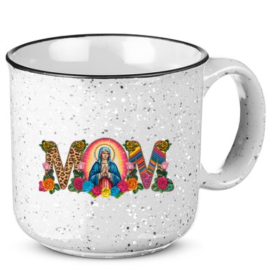 Floral Mom Mother Mary Leopard Rainbow Pattern 15oz Campfire Ceramic Mug