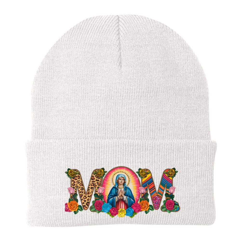 Floral Mom Mother Mary Leopard Rainbow Pattern Beanie