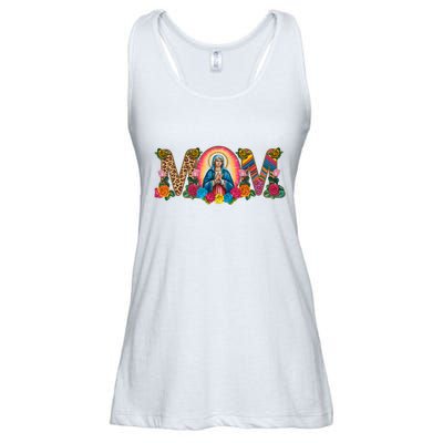 Floral Mom Mother Mary Leopard Rainbow Pattern Ladies Essential Flowy Tank