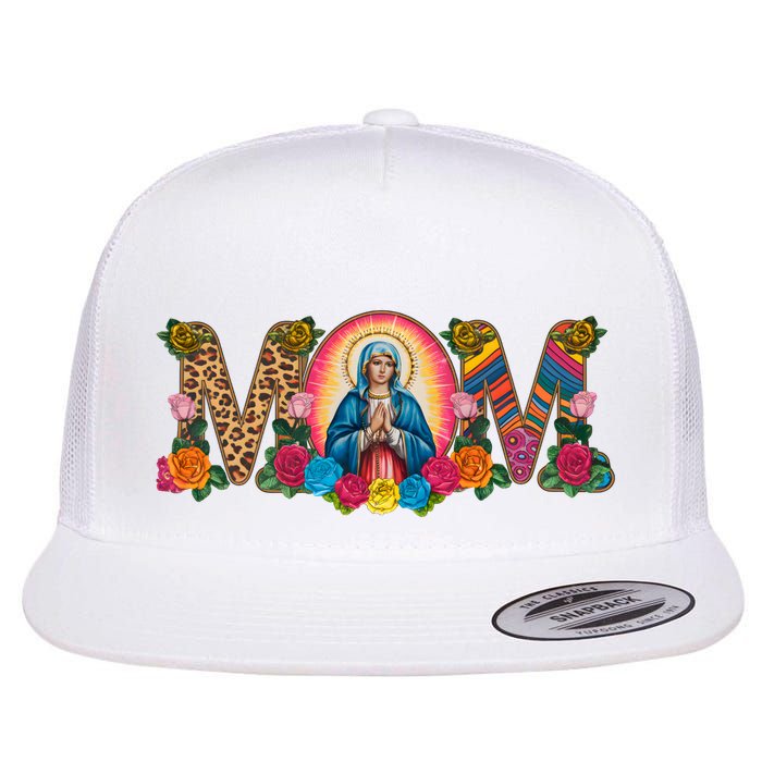 Floral Mom Mother Mary Leopard Rainbow Pattern Flat Bill Trucker Hat